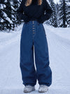 Pantalon de snowboard en denim brut utilitaire à rivets pour femme – Coupe oversize avec double poche arrière