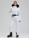 Combinaison de ski évasée Gsou Snow Mountain Chic pour femme, ornée de fausse fourrure.