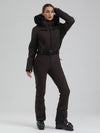 Combinaison de ski évasée Gsou Snow Mountain Chic pour femme, ornée de fausse fourrure.