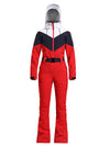 Combinaison de ski une pièce Gsou Snow rétro pour femme, à ceinture et coupe évasée color-block.