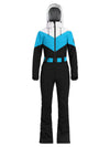 Combinaison de ski une pièce Gsou Snow rétro pour femme, à ceinture et coupe évasée color-block.