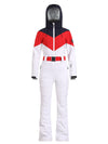Combinaison de ski une pièce Gsou Snow rétro pour femme, à ceinture et coupe évasée color-block.