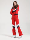 Combinaison de ski Gsou Snow Retro pour femme, à rayures en V et ceinture évasée