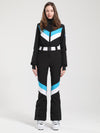 Combinaison de ski Gsou Snow Retro pour femme, à rayures en V et ceinture évasée.