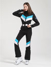 Combinaison de ski Gsou Snow Retro pour femme, à rayures en V et ceinture évasée