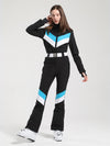 Combinaison de ski Gsou Snow Retro pour femme, à rayures en V et ceinture évasée.