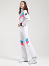 Combinaison de ski Gsou Snow Retro pour femme, à rayures en V et ceinture évasée