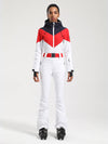 Combinaison de ski une pièce Gsou Snow rétro pour femme, à ceinture et coupe évasée colorée.
