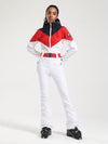 Combinaison de ski une pièce Gsou Snow rétro pour femme, à ceinture et coupe évasée colorée.