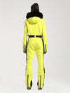 Combinaison de ski une pièce Gsou Snow Classic pour femme, coupe évasée, bordure en fausse fourrure, modèle Dawn.