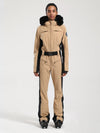 Combinaison de ski une pièce Gsou Snow Classic pour femme, coupe évasée, bordure en fausse fourrure, modèle Dawn.