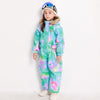 Combinaison de ski une pièce bleue magique et colorée pour enfants, imperméable et colorée.