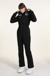 Combinaison de ski une pièce à capuche en fourrure pour femme, style chic et expérimenté