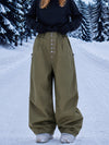 Pantalon de snowboard en denim brut utilitaire à rivets pour femme – Coupe oversize avec double poche arrière