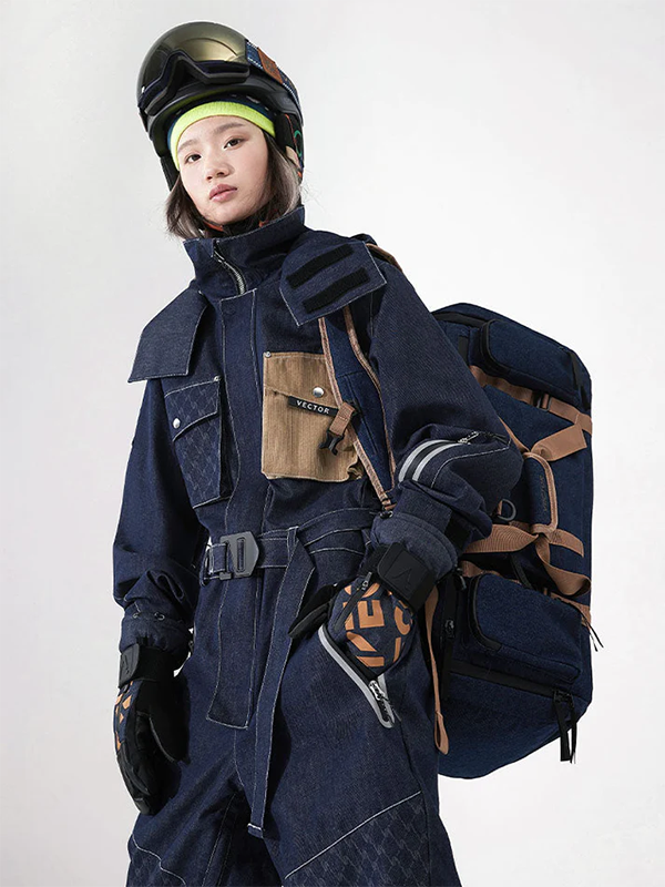 Combinaison de ski une pièce en denim à empiècements Vector Nebula pour femme