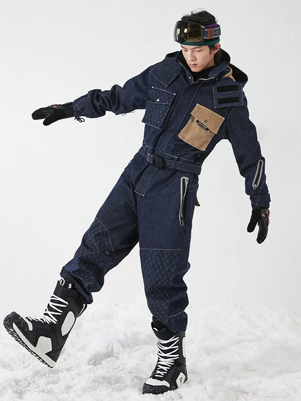 Combinaison de ski une pièce en denim à empiècements Vector Nebula pour homme