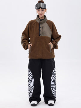Pull en polaire sherpa synthétique pour femme et pantalon de ski cargo réfléchissant à motif tendance, idéal pour la montagne