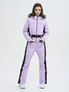 Combinaison de ski évasée pour femme, style montagne chic, avec bordure en fausse fourrure.