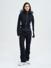 Combinaison de ski évasée pour femme, style montagne chic, avec bordure en fausse fourrure.