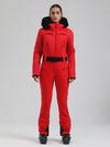 Combinaison de ski évasée Gsou Snow Mountain Chic pour femme, ornée de fausse fourrure.