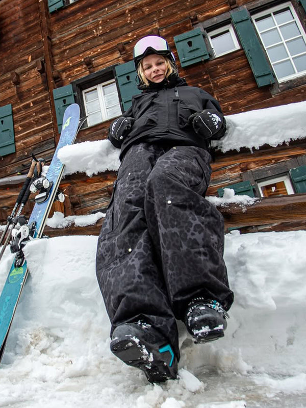 Pantalon de ski ample léopard double genou pour femme