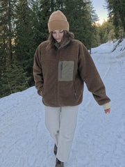 Veste polaire chaude zippée intégrale en fausse fourrure sherpa pour femme, idéale pour la montagne