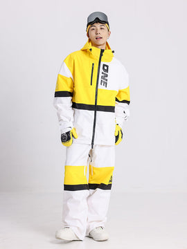 Ensemble veste et pantalon de ski coupe-vent Cosone Winter Forward à fermeture éclair et colorblock pour homme