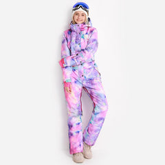 Combinaison de ski intégrale colorée bleue pour femme