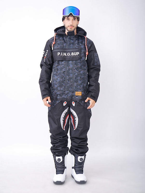 Combinaisons de snowboard monoblocs pour hommes PINGUP P-40 Fighter & Shark