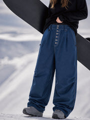 Pantalon de snowboard en denim brut utilitaire à rivets pour femme – Coupe oversize avec double poche arrière