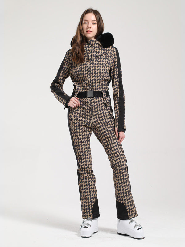 Combinaison de ski Gsou Snow Classic Dawn pour femme, ornée de fausse fourrure.
