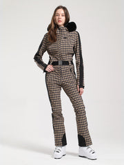 Combinaison de ski Gsou Snow Classic Dawn pour femme, ornée de fausse fourrure.