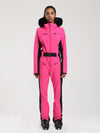 Combinaison de ski une pièce Gsou Snow Classic pour femme, coupe évasée, bordure en fausse fourrure, modèle Dawn.