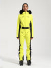 Combinaison de ski une pièce Gsou Snow Classic pour femme, coupe évasée, bordure en fausse fourrure, modèle Dawn.