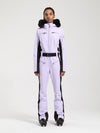Combinaison de ski une pièce Gsou Snow Classic pour femme, coupe évasée, bordure en fausse fourrure, modèle Dawn.