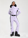 Combinaison de ski une pièce Gsou Snow Classic pour femme, coupe évasée, bordure en fausse fourrure, modèle Dawn.