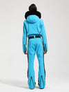 Combinaison de ski une pièce Gsou Snow Classic pour femme, coupe évasée, bordure en fausse fourrure, modèle Dawn.