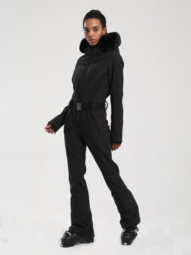 Combinaison de ski une pièce Gsou Snow Classic Dawn pour femme, ornée de fausse fourrure