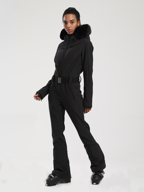 Combinaison de ski une pièce Gsou Snow Classic Dawn pour femme, ornée de fausse fourrure