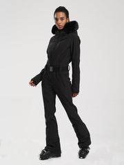 Combinaison de ski une pièce Gsou Snow Classic Dawn pour femme, ornée de fausse fourrure