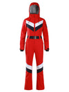 Combinaison de ski une pièce Gsou Snow rétro pour femme, à rayures en V et ceinture évasée