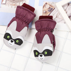 Moufles de neige imperméables pour enfants Snowshred, motif raton laveur mignon
