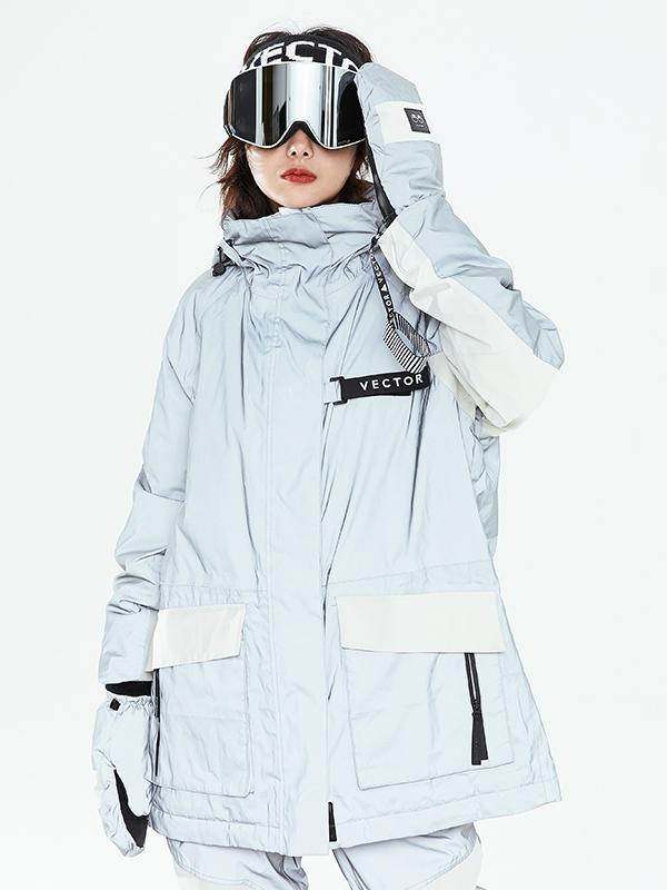Veste de neige à blocs de couleur réfléchissants Vector Winter Invitation pour femme