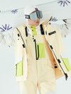 Veste de neige à blocs de couleur réfléchissants Vector Winter Invitation pour femme