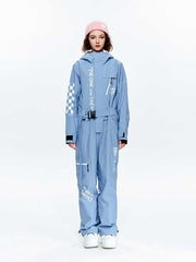 Combinaisons de snowboard une pièce pour femmes, style urbain, manches à damier, haute performance